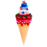 sobremesa 4º do Julho 3d, gelo creme cones com colheres do vermelho, branco, e azul em transparente fundo, 3d Renderização png