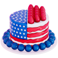 Dessert 4Th of July 3D, Cake decorated to resemble the American flag on transparent background, 3D Rendering png