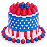 toetje 4e van juli 3d, taart versierd naar lijken op de Amerikaans vlag Aan transparant achtergrond, 3d renderen png