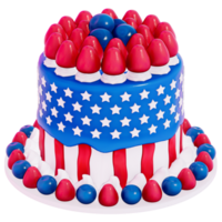 Dessert 4Th of July 3D, Cake decorated to resemble the American flag on transparent background, 3D Rendering png