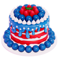 Dessert 4Th of July 3D, Cake decorated to resemble the American flag on transparent background, 3D Rendering png