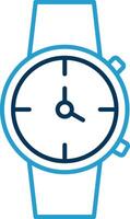 reloj línea azul dos color icono vector