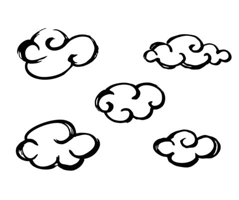 Hand drawn clouds set collection. Vintage chinese ink clouds. Various ink and brush hand drawn clouds. Sketch