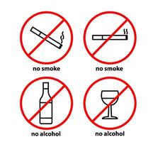 No smoking and alcohol drinking signs. No alcohol, no smoking. illustration vector