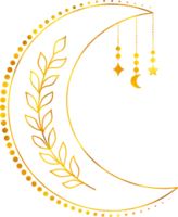 Moon in linear style with gold foil effect. png