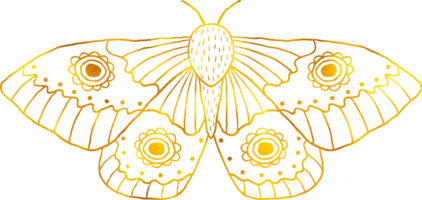 Butterfly in doodle style with golden foil effect. png