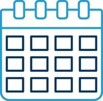 calendario línea azul dos color icono vector