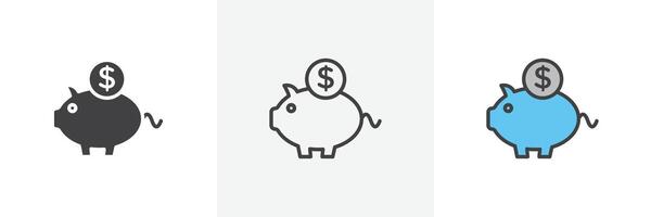 cerdito banco icono conjunto vector