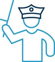 Policeman Holding Stick Line Blue Two Color Icon vector