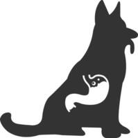 un silueta de un perro con un gato en sus espalda vector