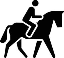 un negro y blanco icono de un persona montando un caballo vector