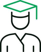 un verde y negro icono de un persona vistiendo un graduación gorra vector