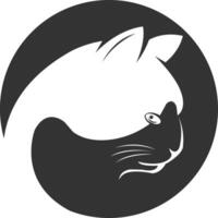 a black and white cat head in a circle vector