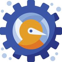 a blue and orange gear with a bird inside vector