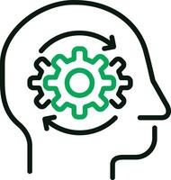 a green and white icon of a head with gears inside vector