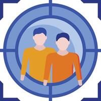 two people in an orange and blue circle vector