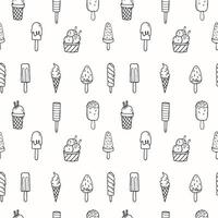 Ice Cream seamless pattern. Hand drawn ink sketch with cold milk dessert, repeating background. Line art illustration. Design rapport for label, card, print, paper, wrapping, textile, fabric vector