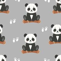 Cute pandas sitting on a tree, paw prints seamless pattern. Template for textile, wallpaper, packaging, cover, web, card, box, print, banner, ceramics vector