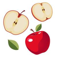 conjunto de jugoso y sano rojo manzana y rebanadas aislado en blanco antecedentes. rebanado Fruta ilustración en plano estilo. verano clipart para diseño de tarjeta, bandera, volantes, venta, póster, íconos vector