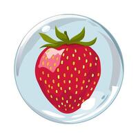 Healthy red strawberry in air bubble. Isolated illustration on white background. Summer fruit for flat design of cards, banner, presentations, logo, poster vector