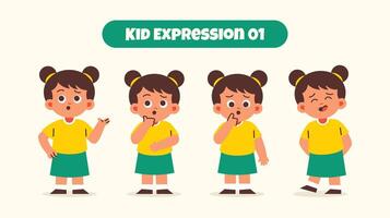 Girl Kid in Various Expressions and Gesture vector