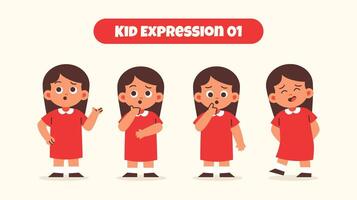 Girl Kid in Various Expressions and Gesture vector