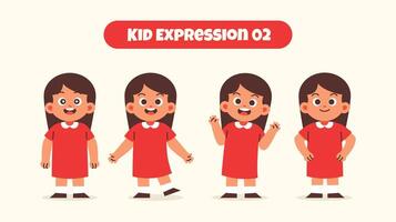 Girl Kid in Various Expressions and Gesture vector