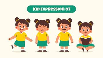 Girl Kid in Various Expressions and Gesture vector