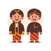 Couple Wear Indonesian Traditional Clothes of Central Java vector