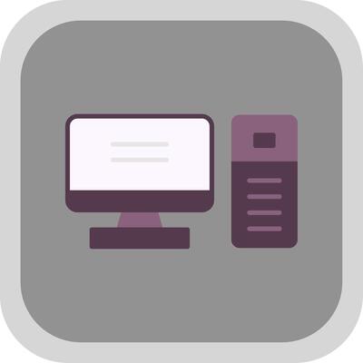 Computer Desktop Flat Round Corner Icon