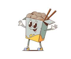 Cartoon retro noodles box groovy pasta character vector