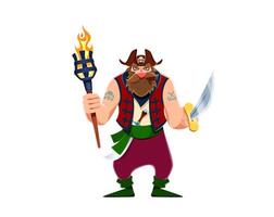 Cartoon danger pirate corsair character with torch vector