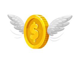 3D golden money coin with wings gold flying dollar vector