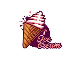 Chocolate ice cream in waffle cone icon of gelato vector