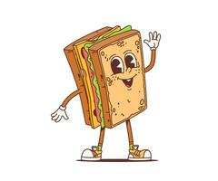 Cartoon retro sandwich groovy character, fast food vector