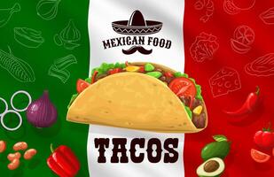 Tacos day banner with Mexican flag and ingredients vector