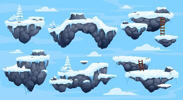 Arcade game platforms with ice, snow and stairs vector