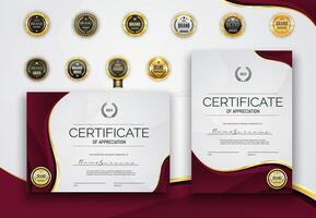 Maroon certificate diploma template with gold seal vector