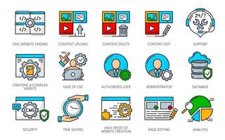 CMS content management system icons, web marketing vector