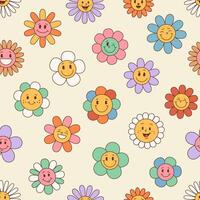 Groovy daisy sunflower cute happy flowers pattern vector