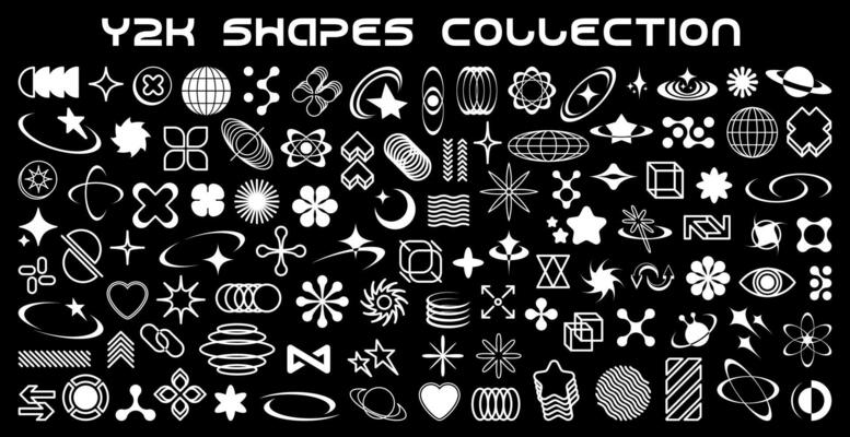 Y2K icons, graphic elements, retro shape symbols
