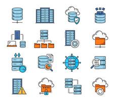 Color database network server, cloud storage icons vector