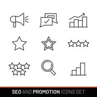 SEO and promotion icons collection. Line with editable stroke vector