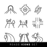 Roads icons set. Road sections of different shapes logo icon. Line with editable stroke vector