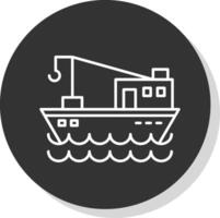 Fishing Boat Line Grey Circle Icon vector