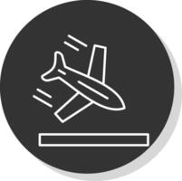 avión línea gris circulo icono vector