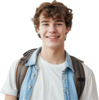 Lycklig Tonårs pojke med ryggsäck leende png