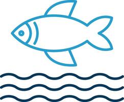 pescado línea azul dos color icono vector