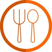 Fork Spoon Line Orange Circle Icon vector