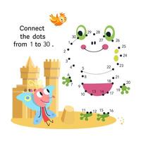 Dot to dot. Connect the dots from 1 to 30. Puzzle game for kids. Cute frog in summer. illustration vector